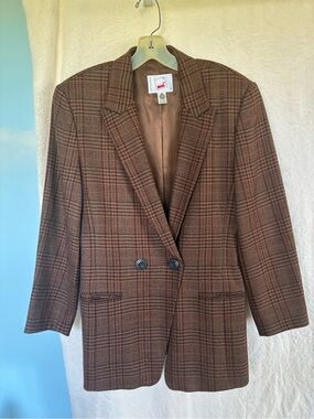 Mondi Brown Plaid Double-Breasted Blazer